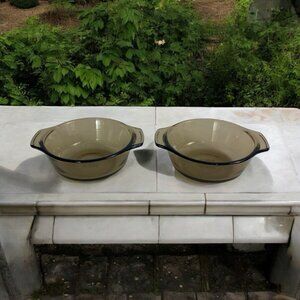 2 Vintage Lovenware 12oz. Casserole Baking Dish Bowl- Smoke Amber Color 1072 USA